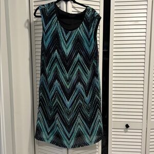 Connected Apparel Black and Blue Chevron Dress